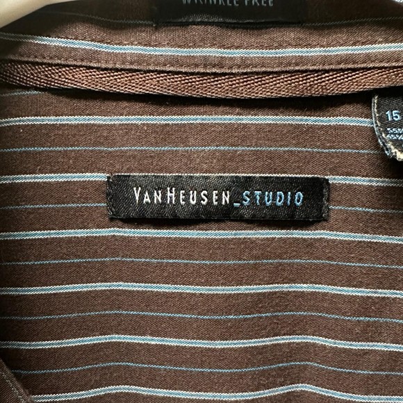 Van Heusen Men's Brown and Blue Button Down Shirt, Medium, 15-15.5, Pre-owned - Picture 5 of 7